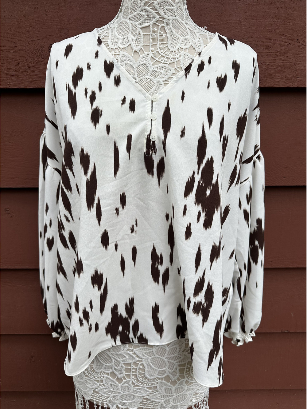 Alfani White and Brown Abstract Animal Print Blouse